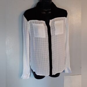 Aeropostale semi sheer white/black trim button down blouse